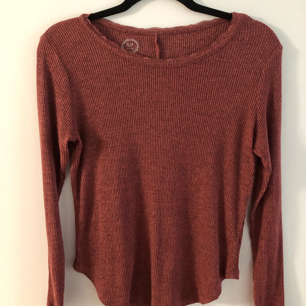 Maurice ribbed long sleeve lace top shirt